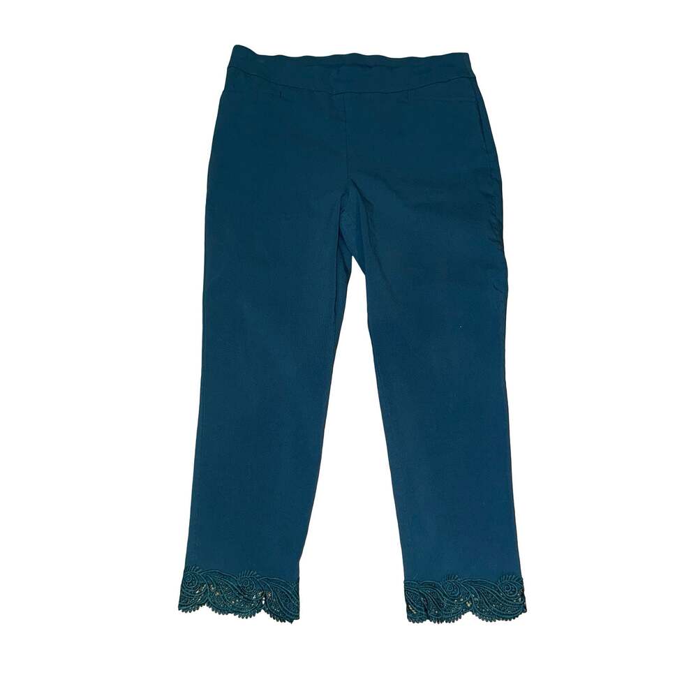 Chico's Women's Teal Ankle Pants with Lace Hem Detail
Size Large